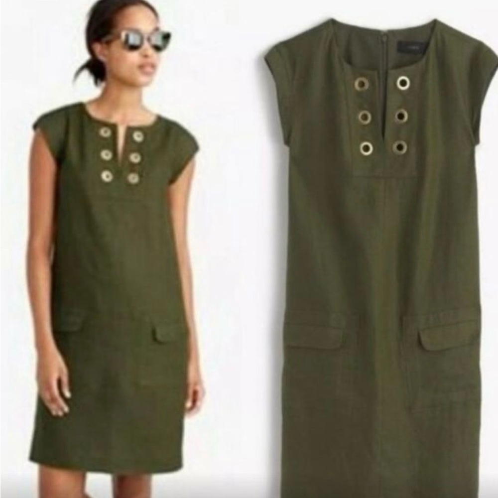 J.C. Crew Olive Green Grommet Detail Dress Size 0